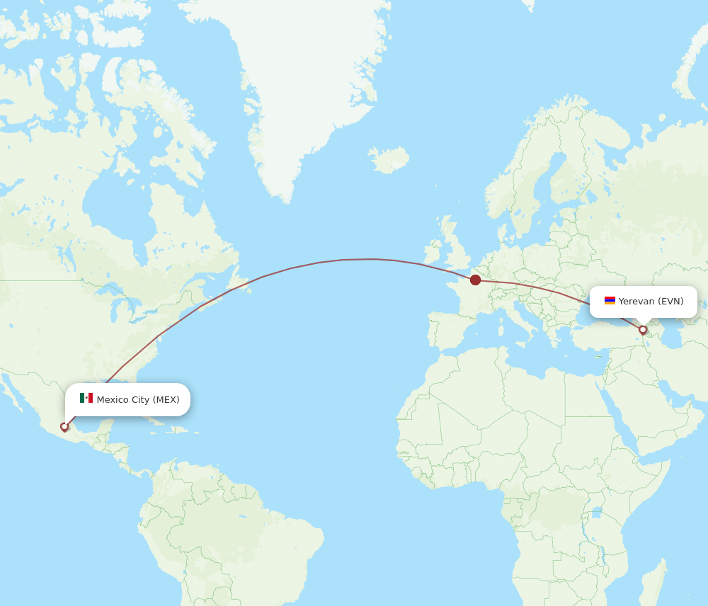 EVN to MEX flights and routes map