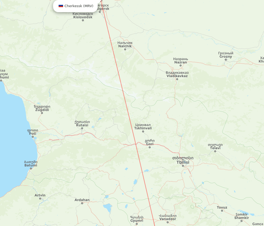 Yerevan - Mineralnye Vody route map and flight paths