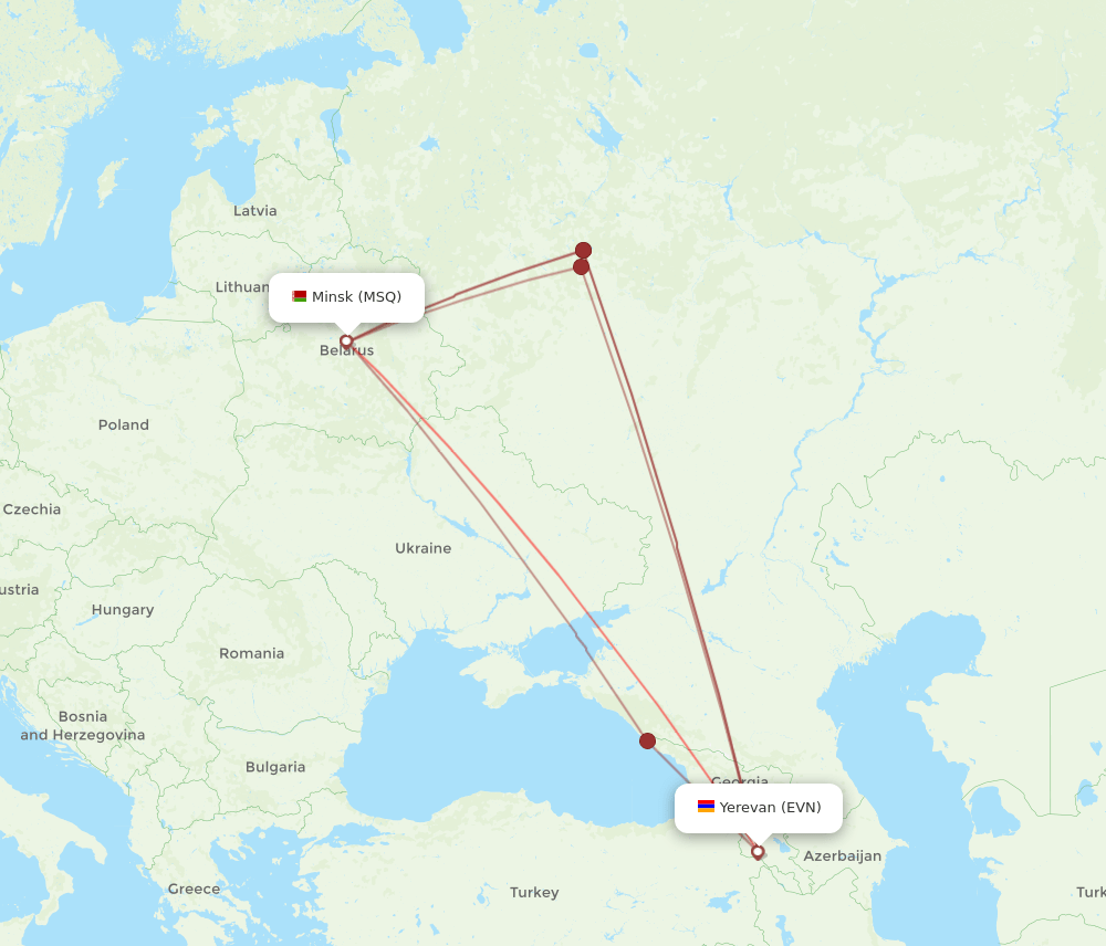EVN to MSQ flights and routes map