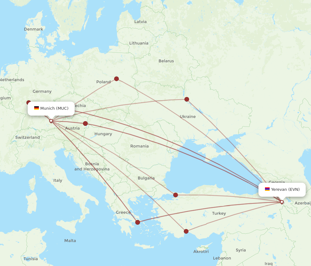 EVN to MUC flights and routes map