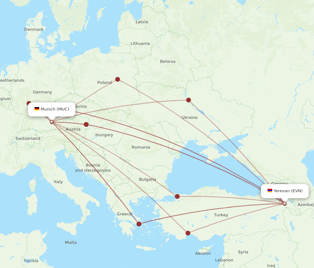 EVN to MUC flights and routes map