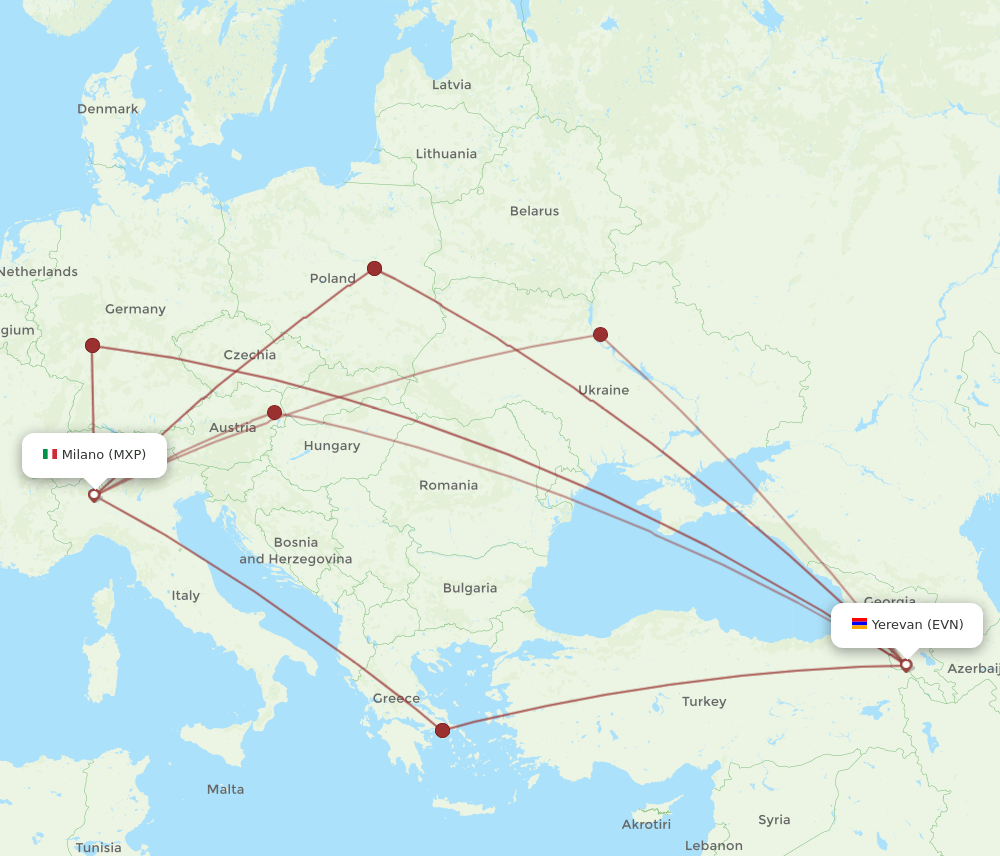 EVN-MXP flight routes