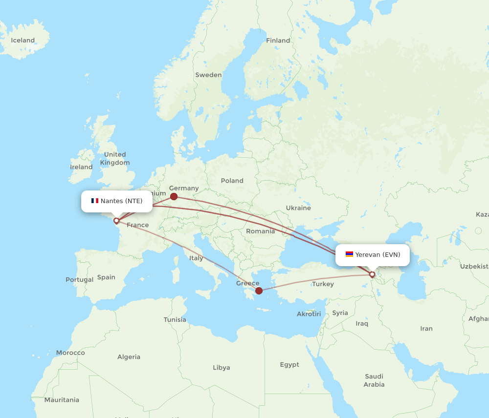 EVN to NTE flights and routes map