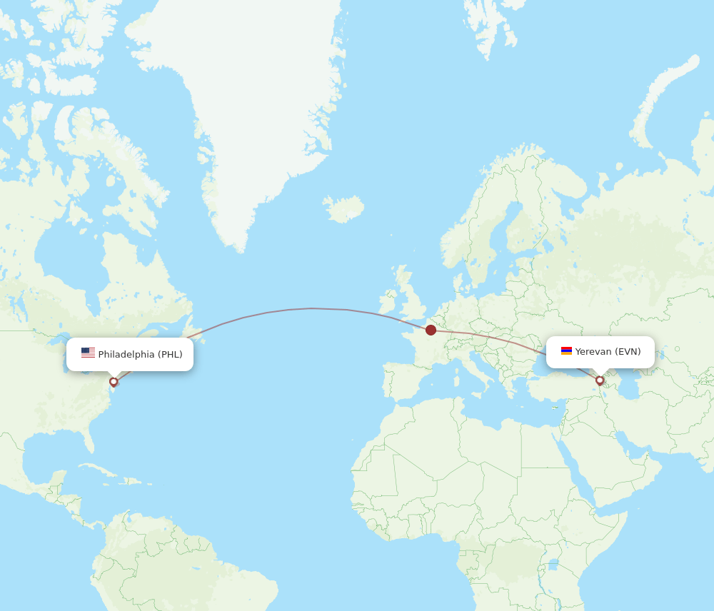 EVN-PHL flight routes