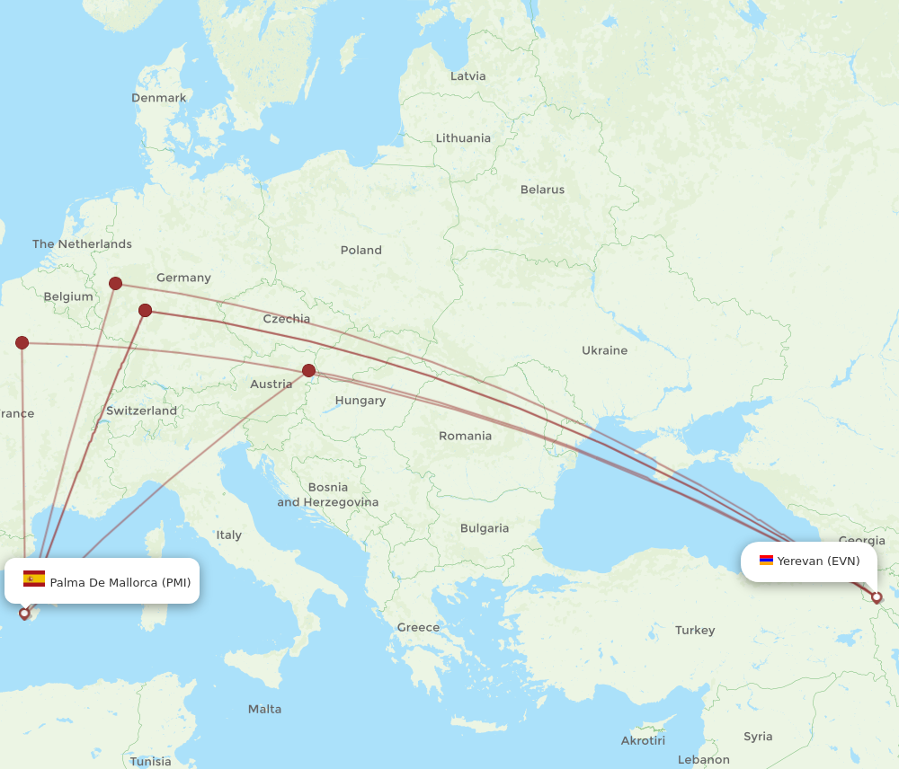 EVN to PMI flights and routes map