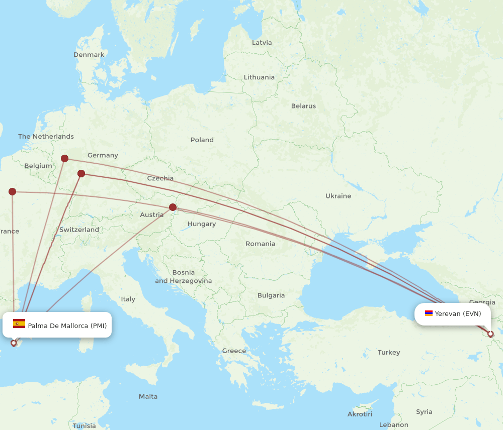 EVN-PMI flight routes