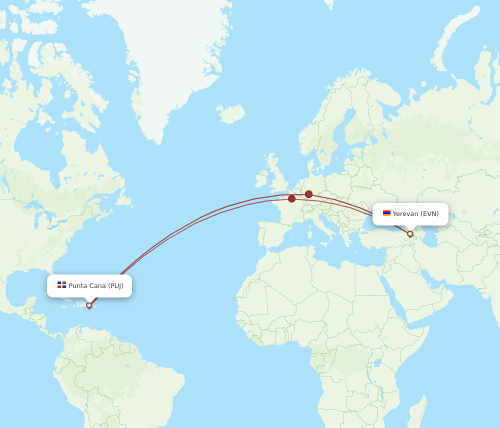 EVN-PUJ flight routes