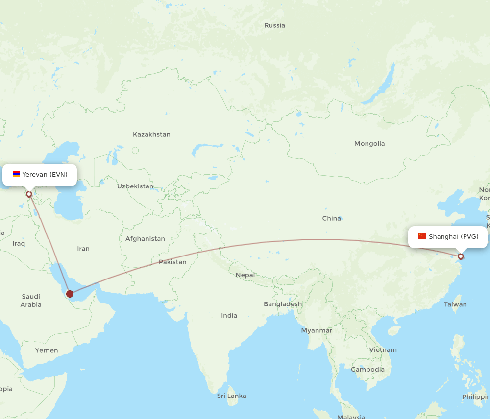 EVN-PVG flight routes