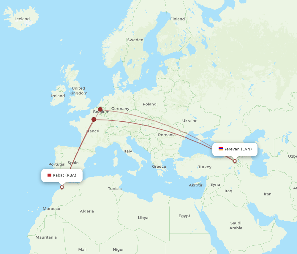 EVN to RBA flights and routes map