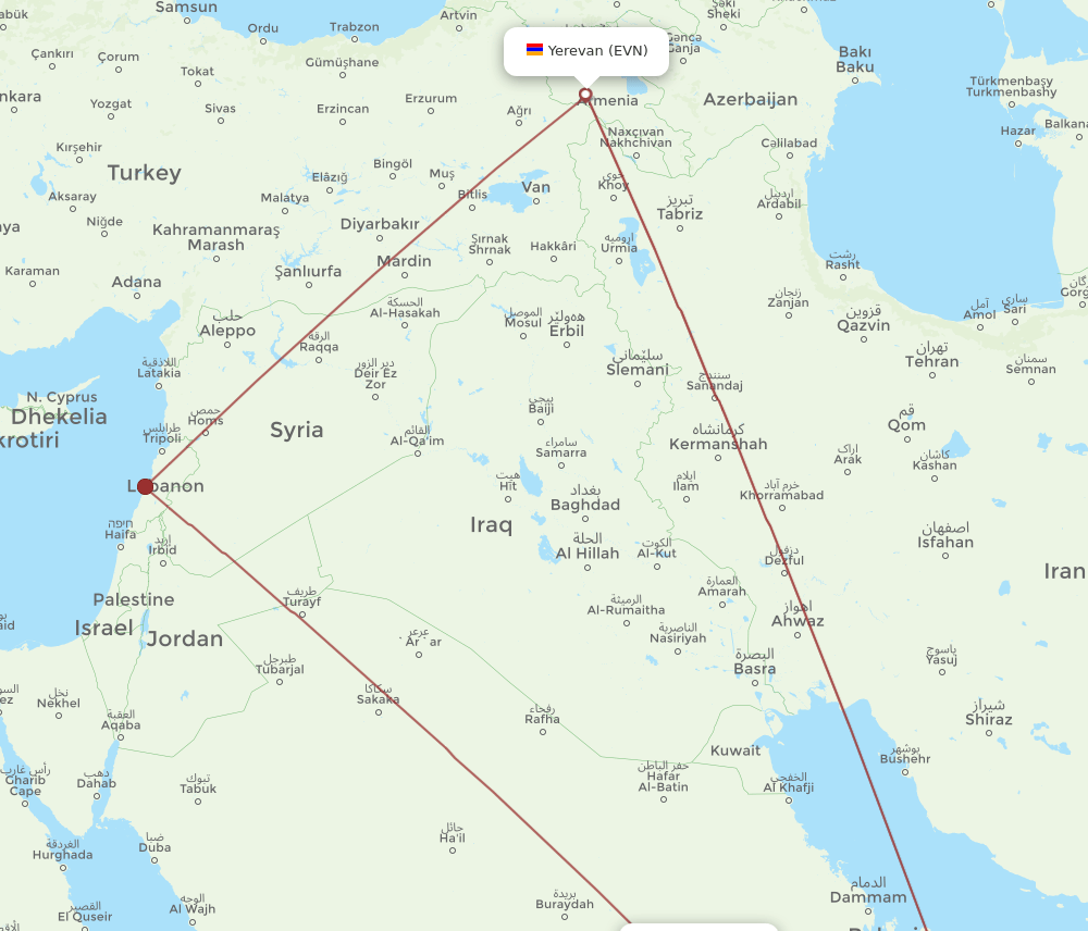EVN-RUH flight routes