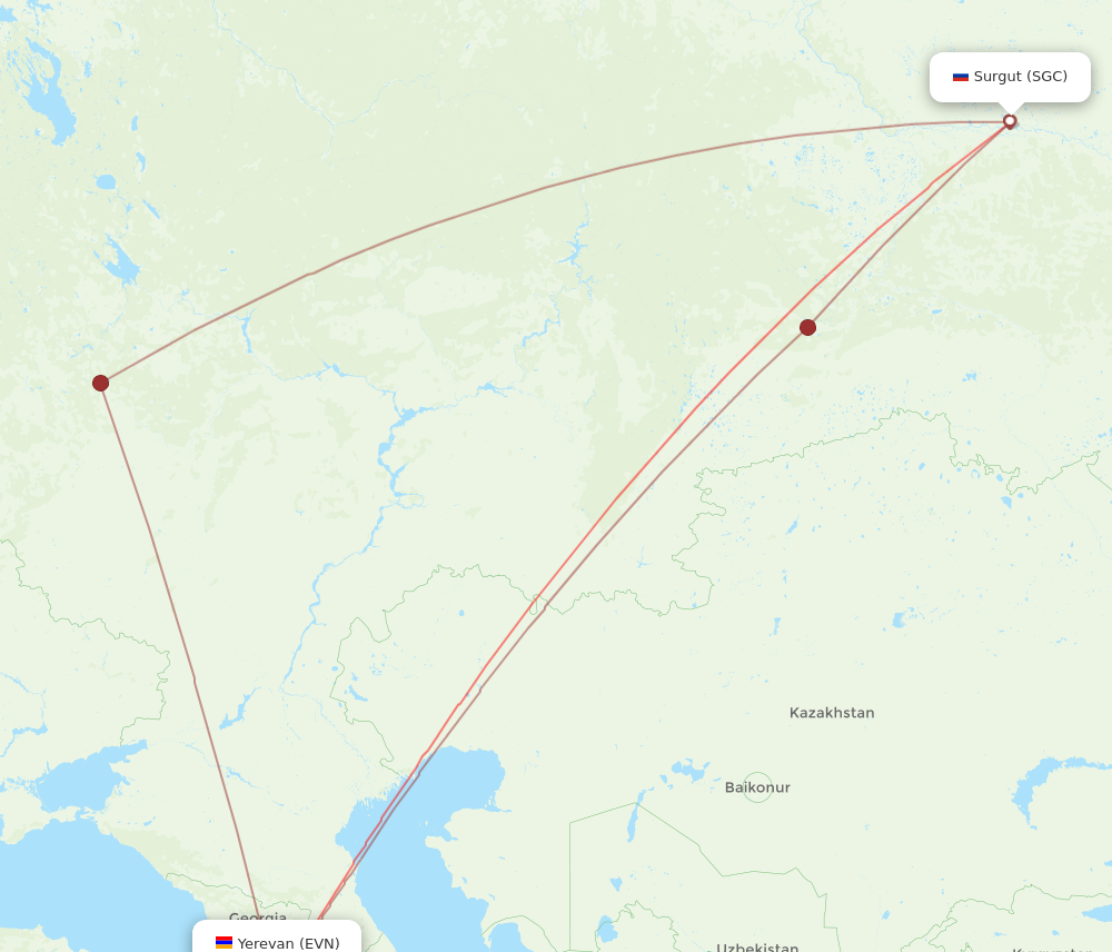 EVN to SGC flights and routes map