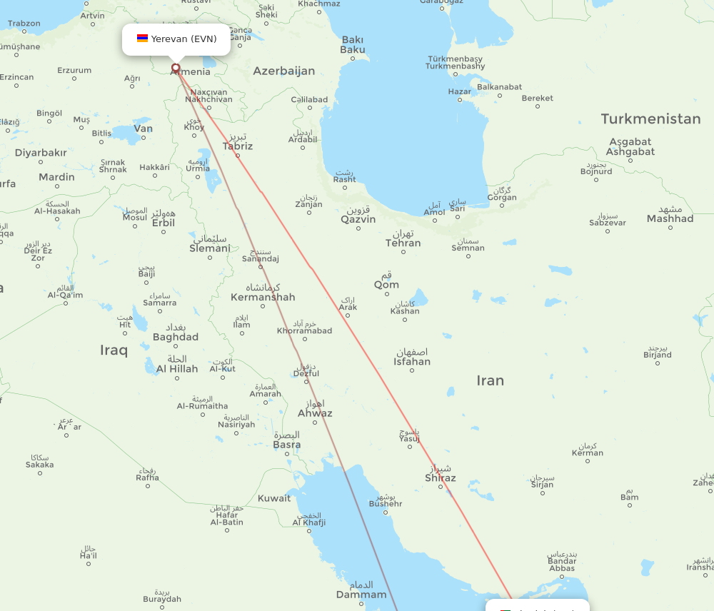 EVN to SHJ flights and routes map