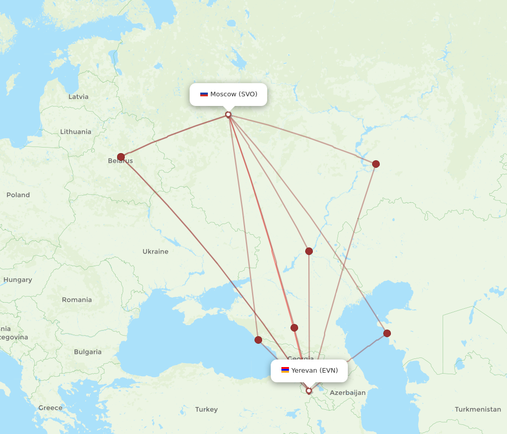 EVN to SVO flights and routes map