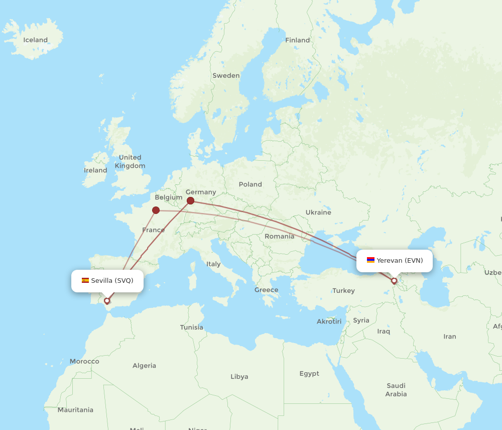 EVN to SVQ flights and routes map
