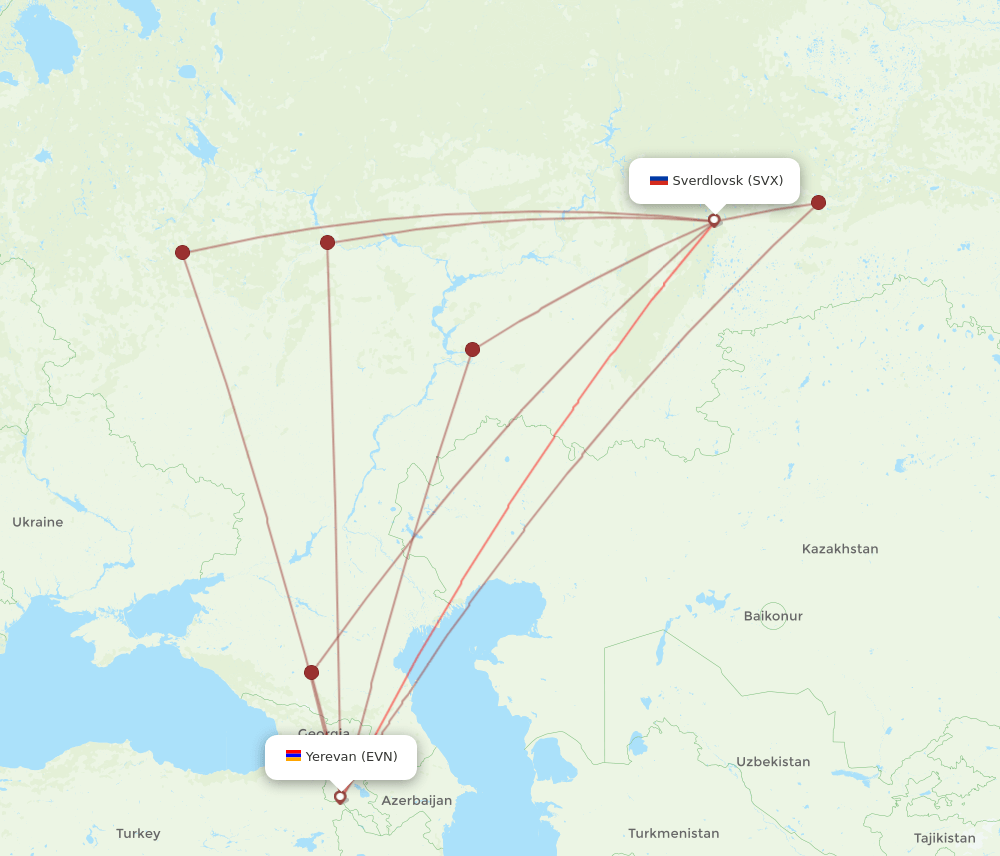 EVN to SVX flights and routes map