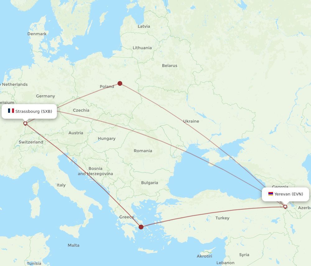 EVN to SXB flights and routes map