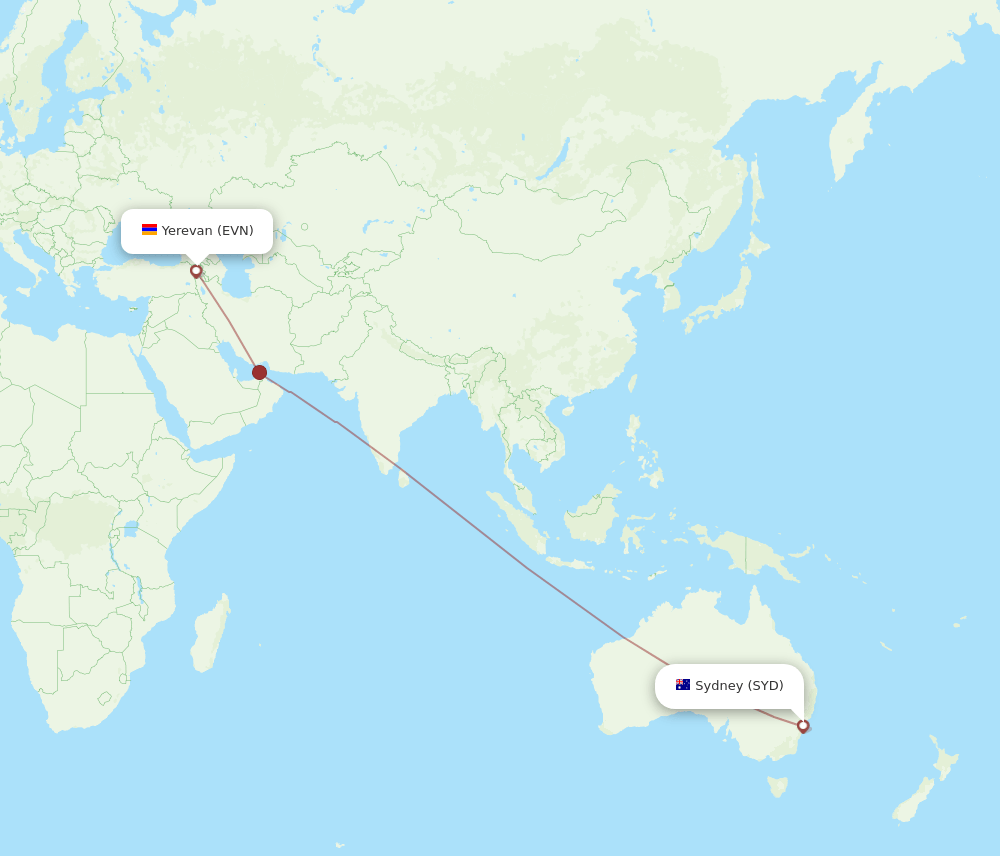 EVN-SYD flight routes