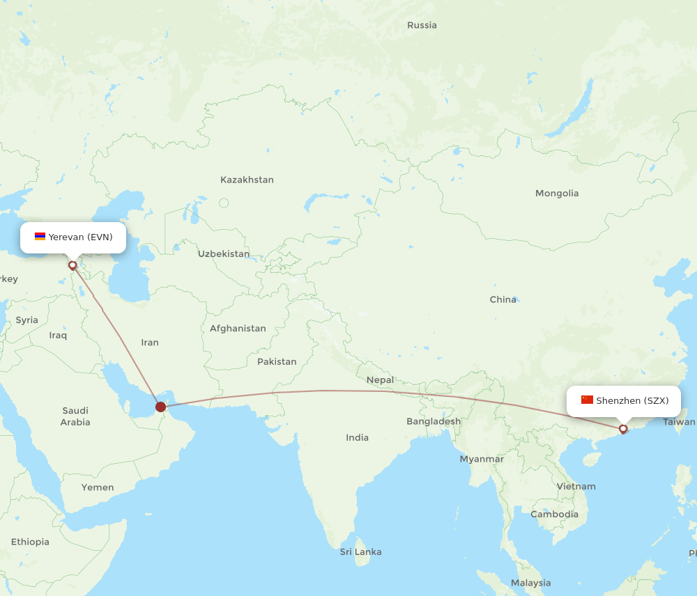 EVN-SZX flight routes