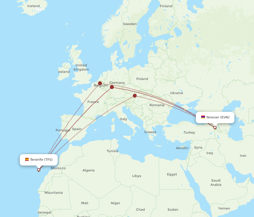 EVN to TFS flights and routes map