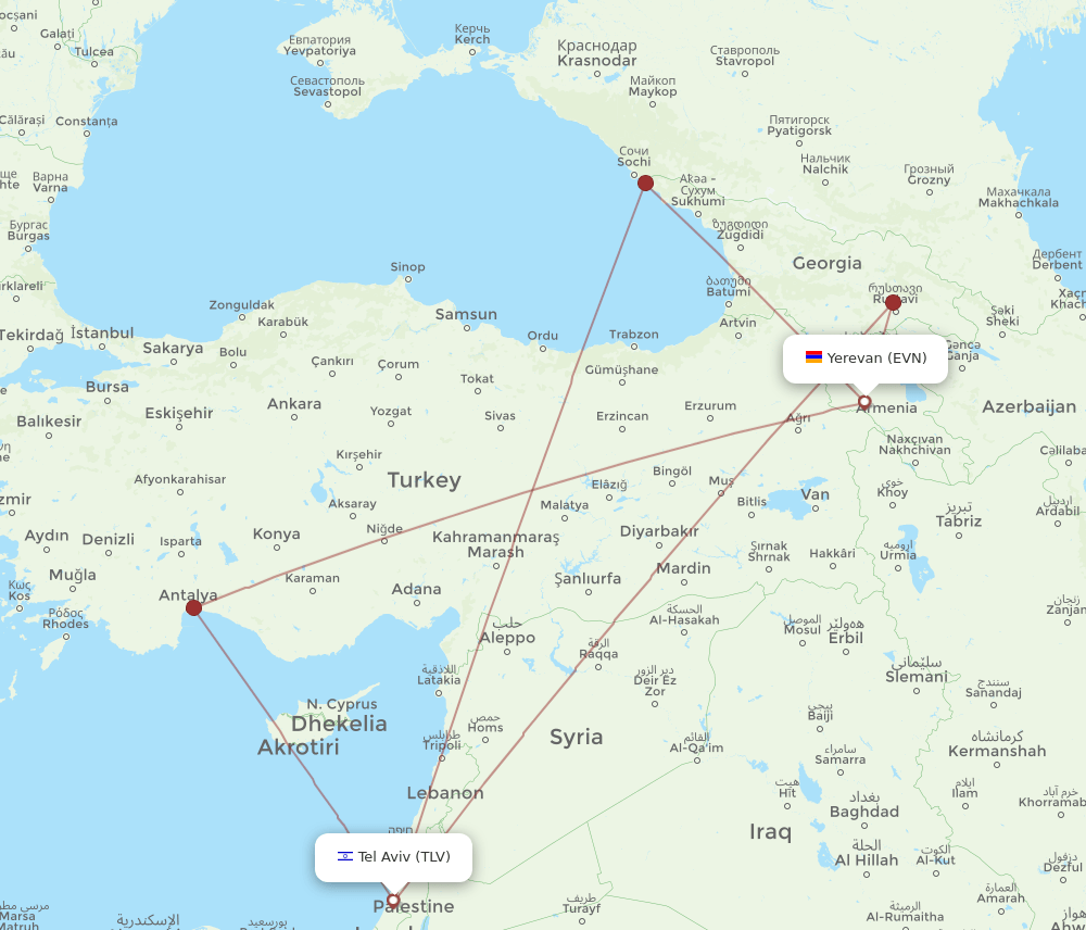 EVN-TLV flight routes