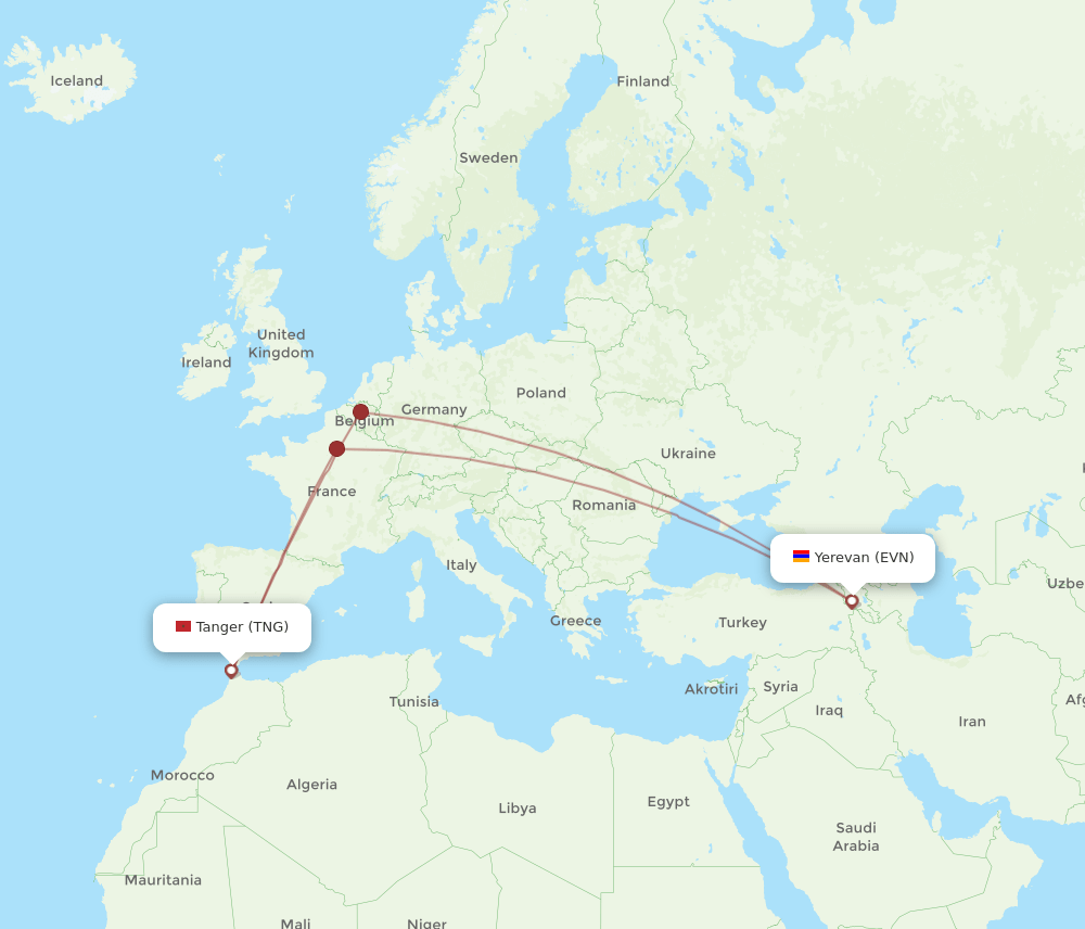 EVN to TNG flights and routes map