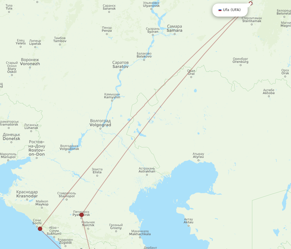 EVN to UFA flights and routes map