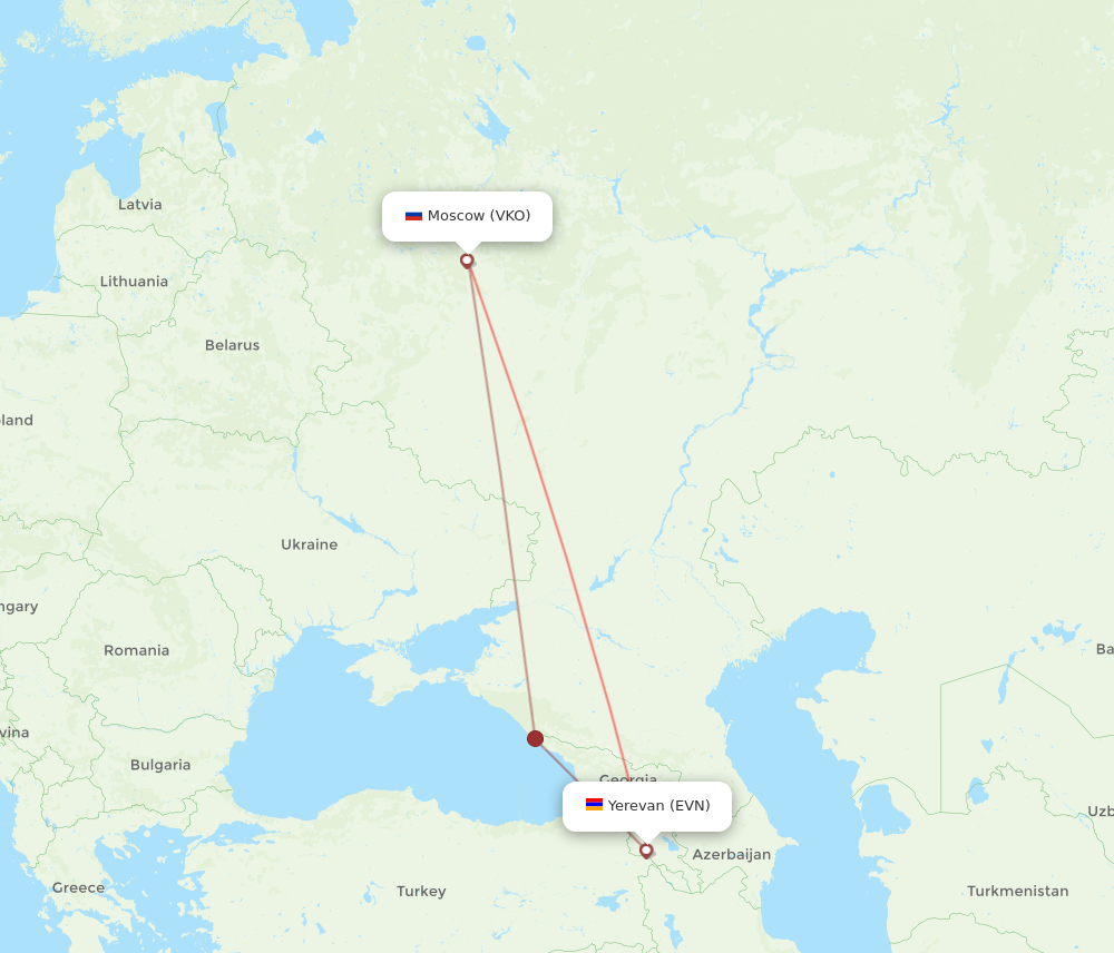 EVN to VKO flights and routes map