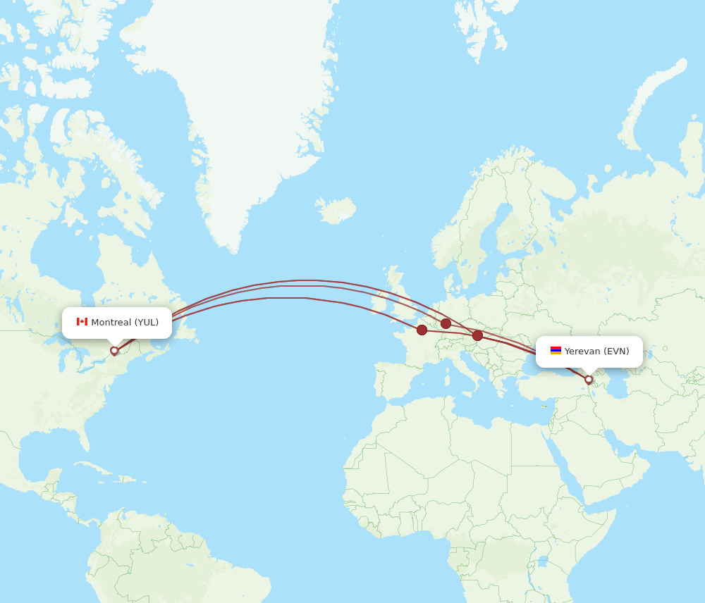 EVN-YUL flight routes