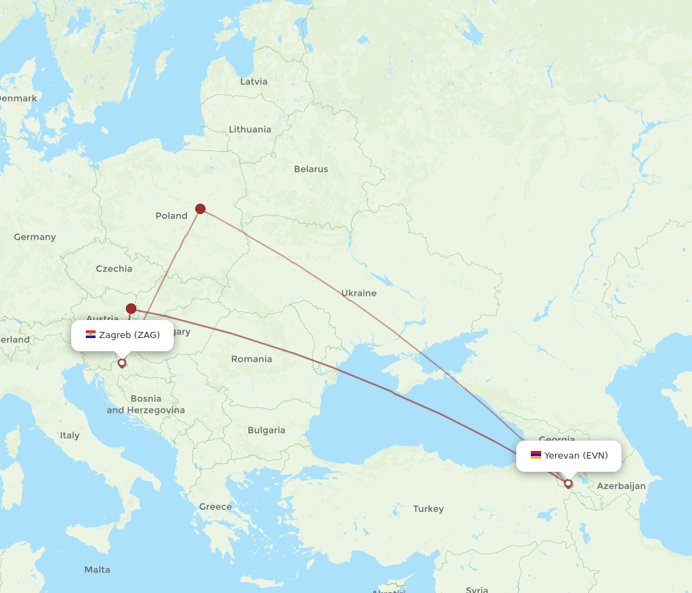 EVN-ZAG flight routes