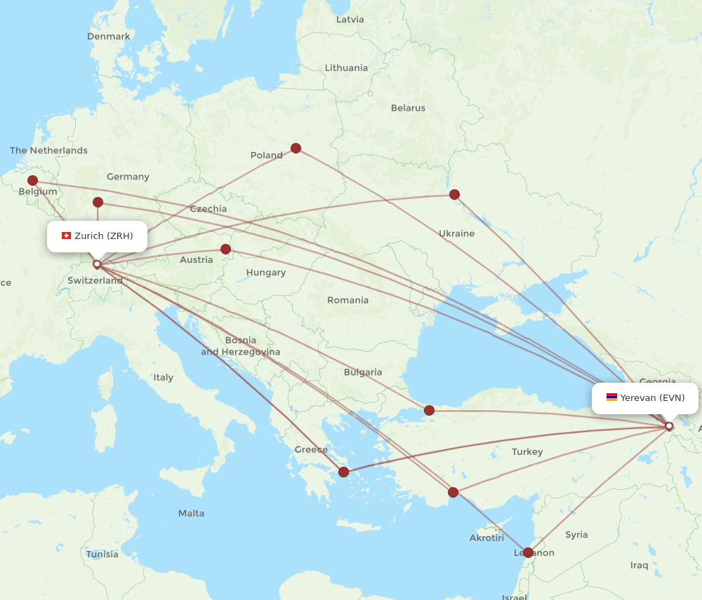 EVN-ZRH flight routes