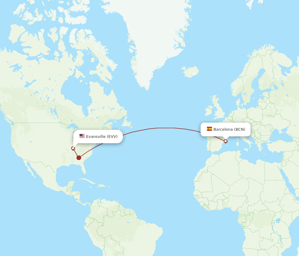 EVV to BCN flights and routes map