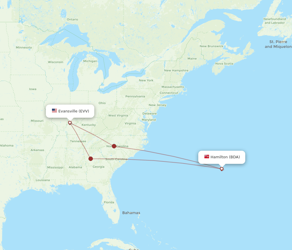 EVV-BDA flight routes