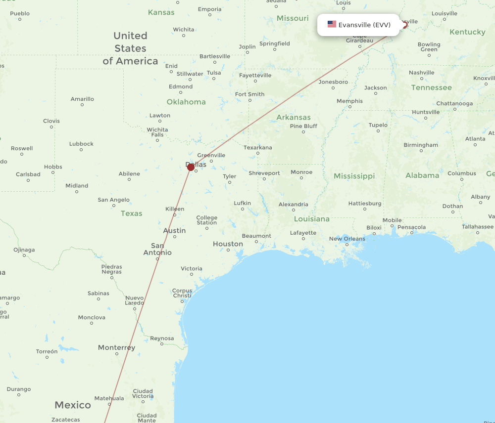EVV-BJX flight routes