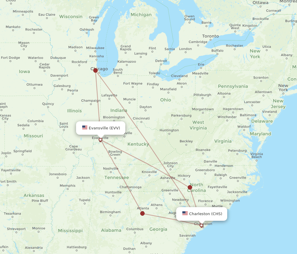 EVV-CHS flight routes