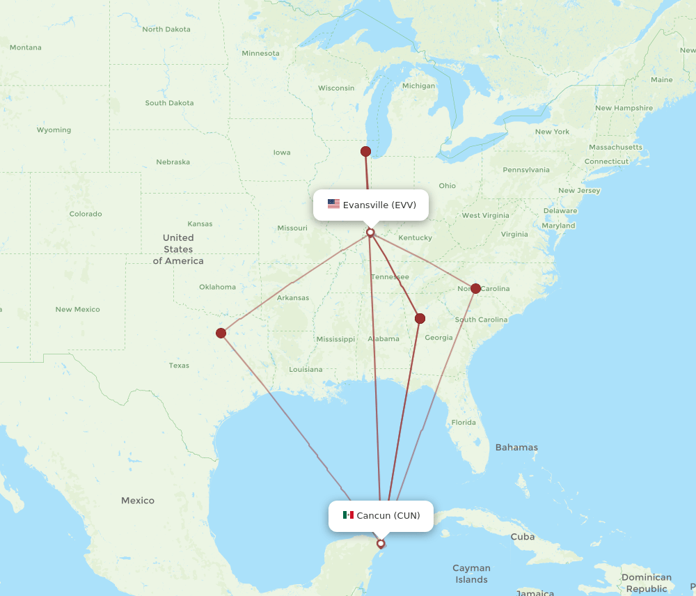 EVV-CUN flight routes