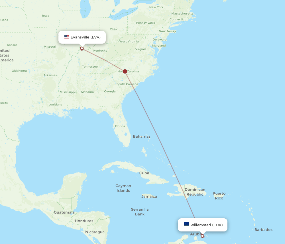 EVV-CUR flight routes