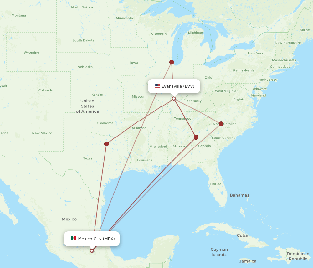EVV-MEX flight routes
