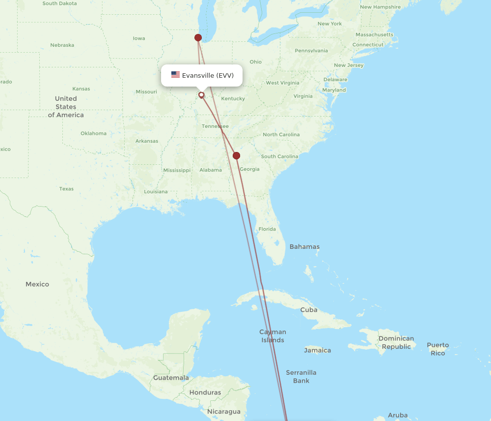 EVV-PTY flight routes