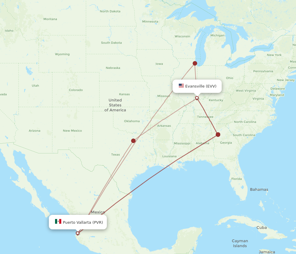 EVV-PVR flight routes