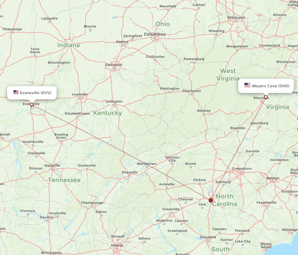 EVV-SHD flight routes