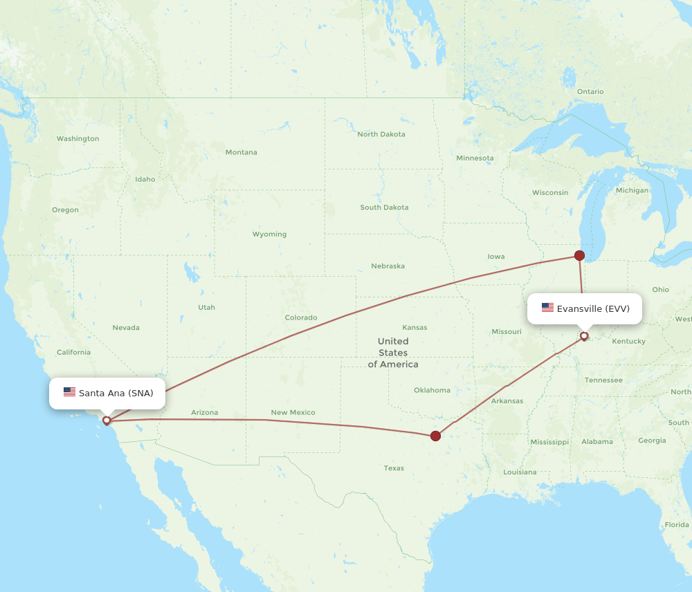 EVV-SNA flight routes