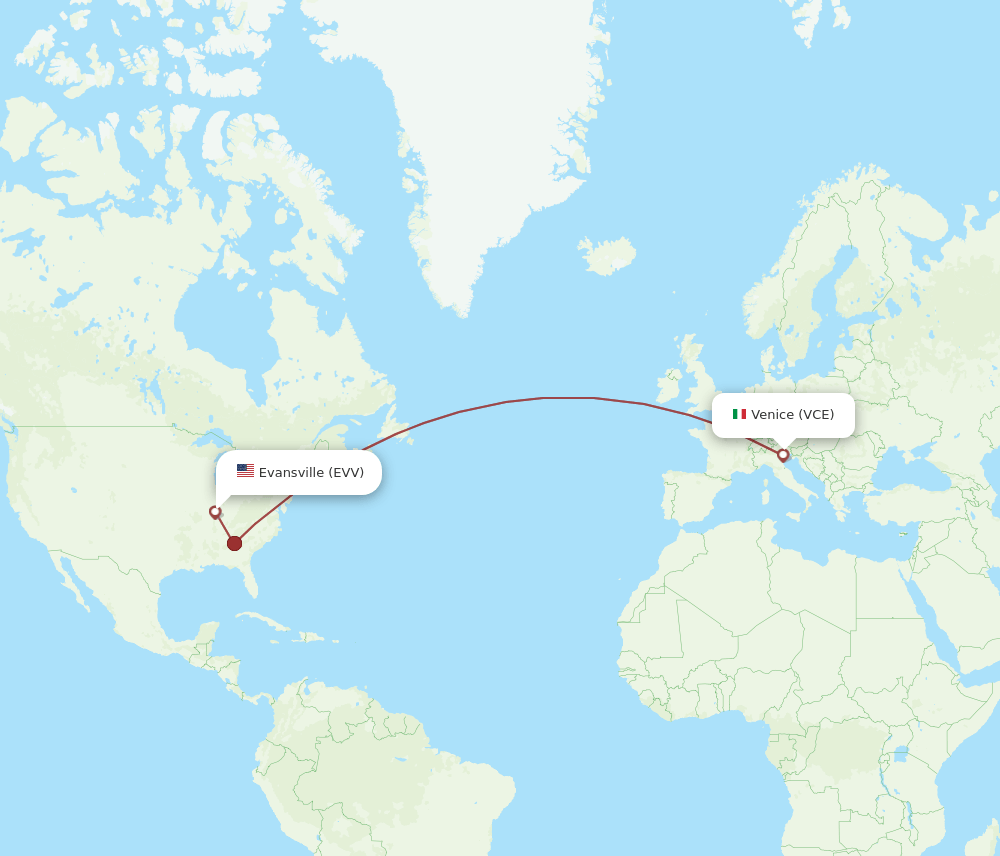 EVV to VCE flights and routes map