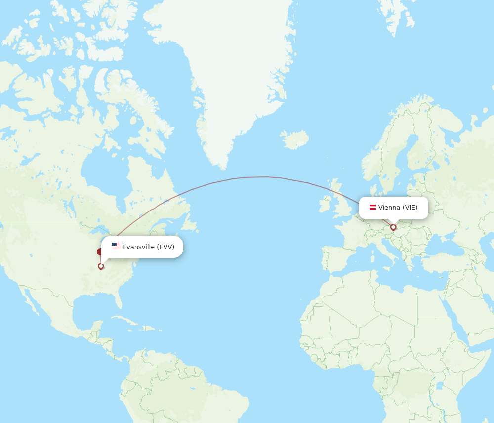 Vienna - Evansville route map and flight paths
