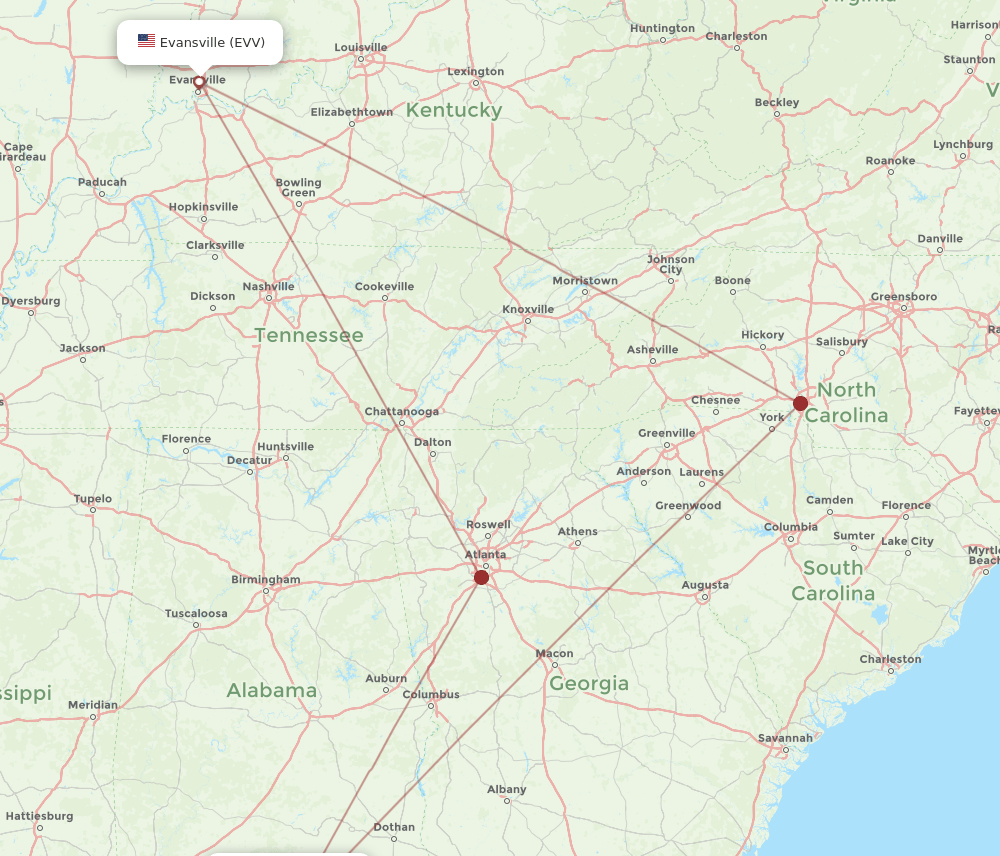 EVV to VPS flights and routes map