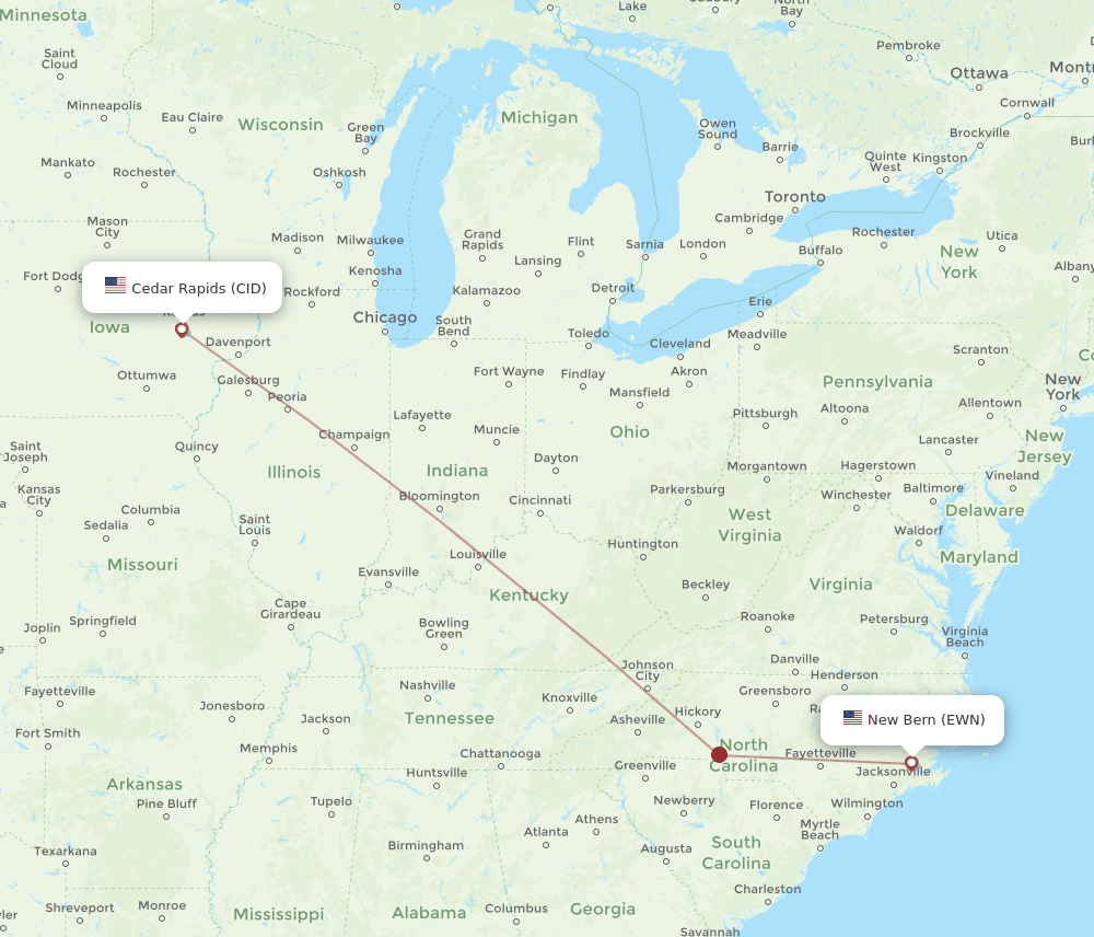 EWN-CID flight routes