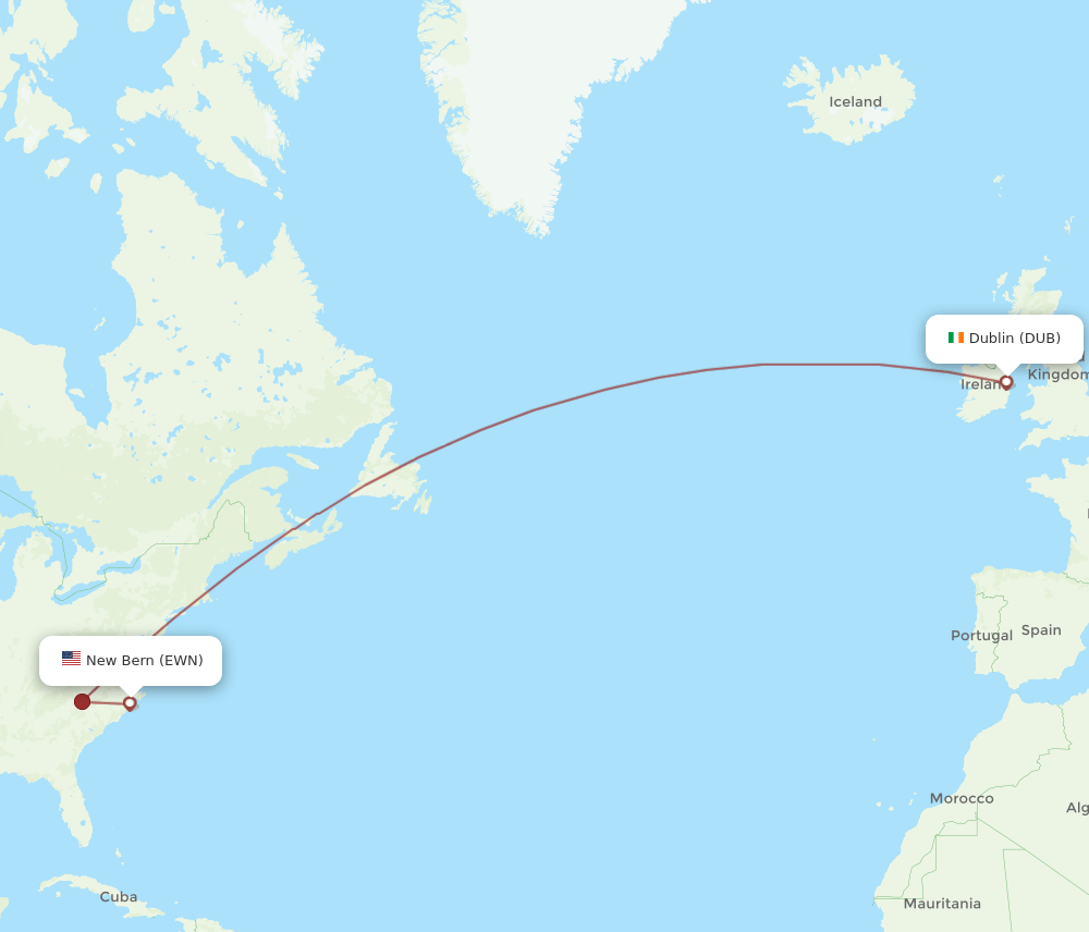 EWN to DUB flights and routes map