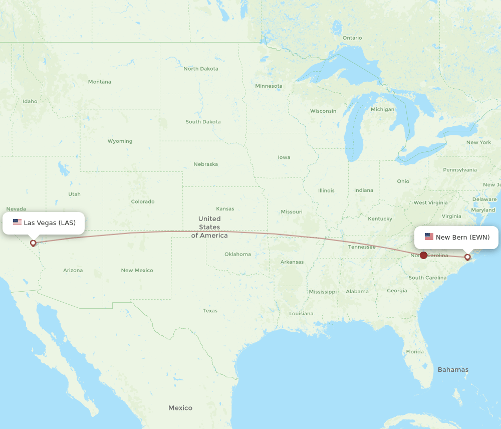 EWN to LAS flights and routes map