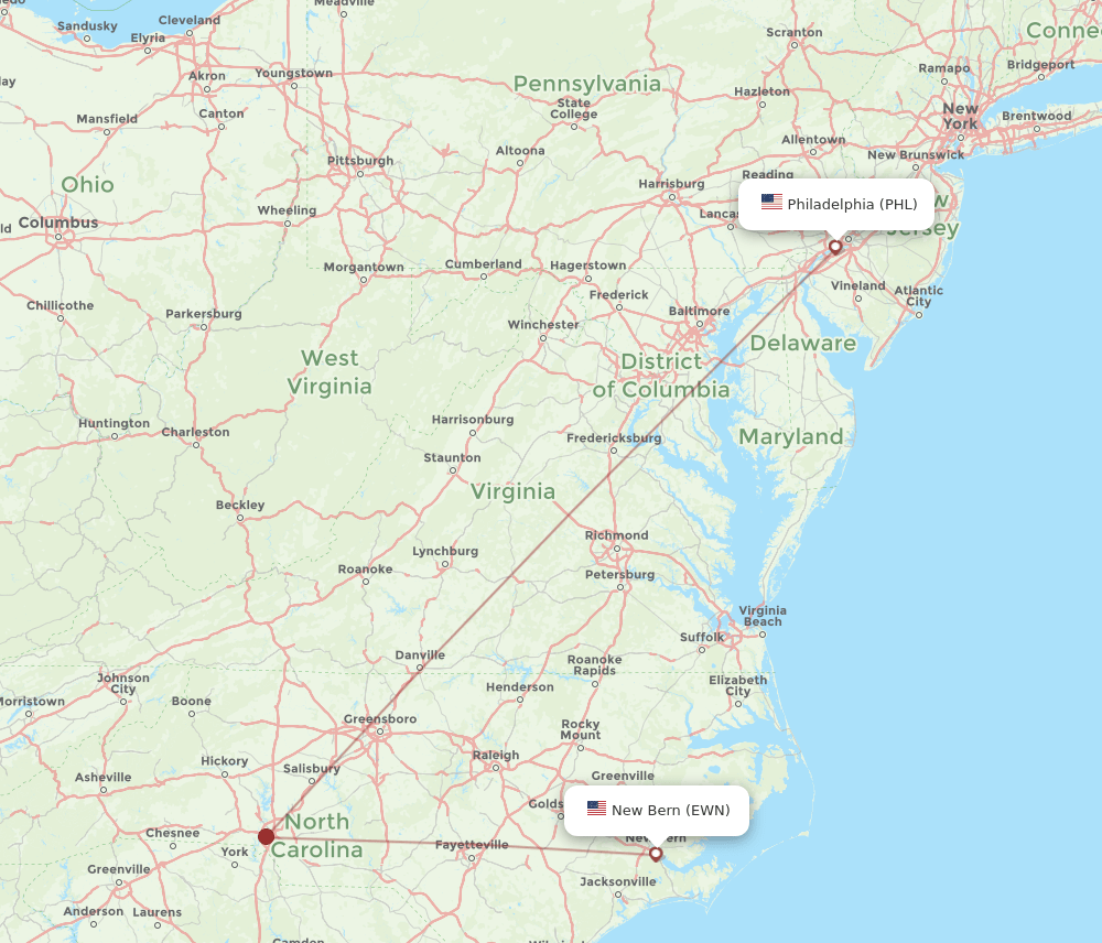 EWN-PHL flight routes