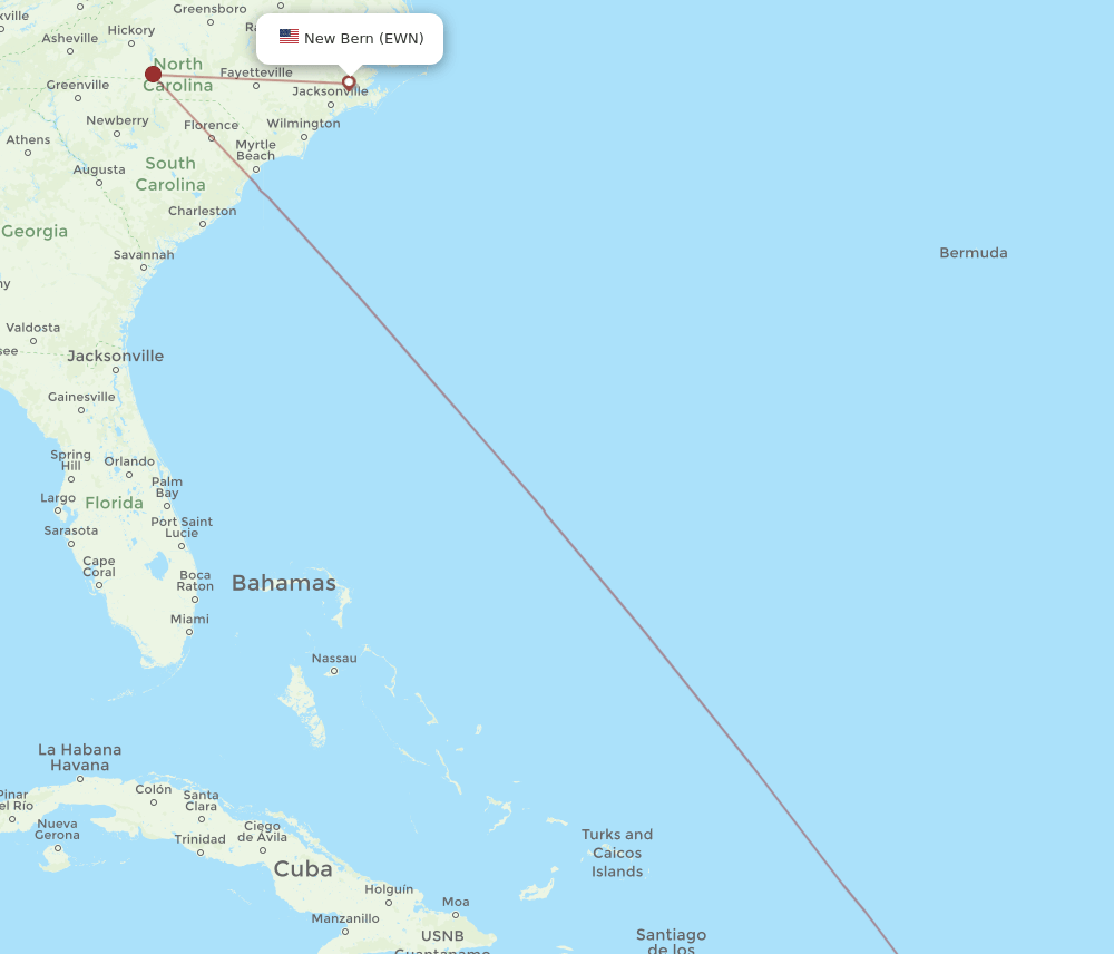 EWN to STT flights and routes map