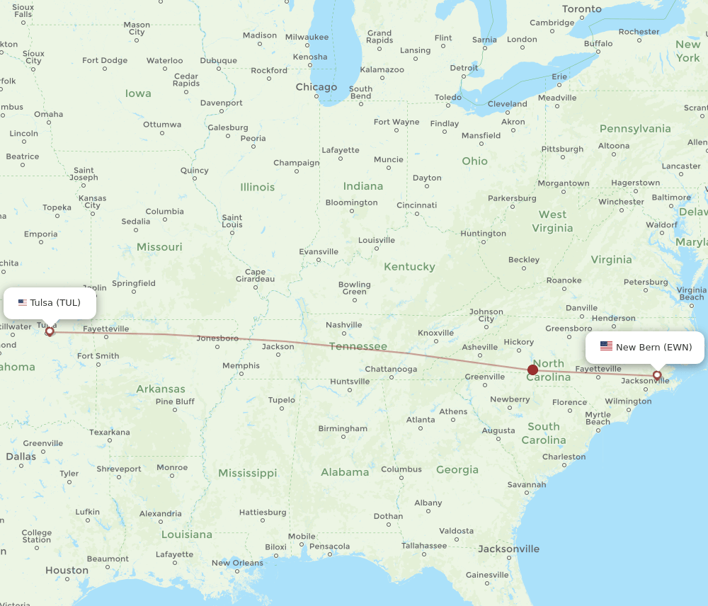 EWN-TUL flight routes